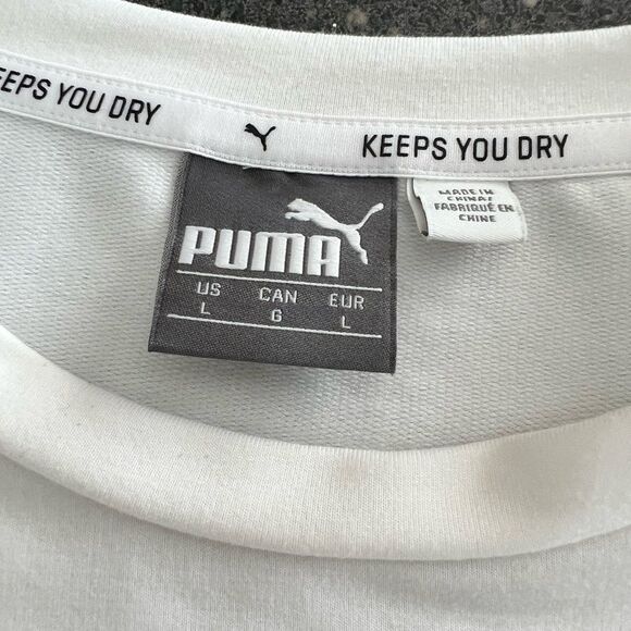 Puma White Crewneck cropped Sweatshirt with Sporty Logos size L - Picture 5 of 7